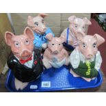 A Set of Five Wade Nat West Pig Money Boxes:- One Tray.