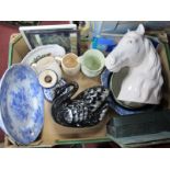 A Pottery Horse Head, Swan pottery posy,commemorative mugs, etc:- One Box.