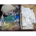 Linens, handkerchief's, soft toy, doll etc:- Two Boxes.