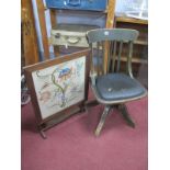Swivel Painted Office Chair, circa mid XX Century with rail back on cruciform base, oak framed