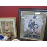 Dunvilles Whiskey Advertising Wall Sign, framed, together with a print of a boy in field. (2)