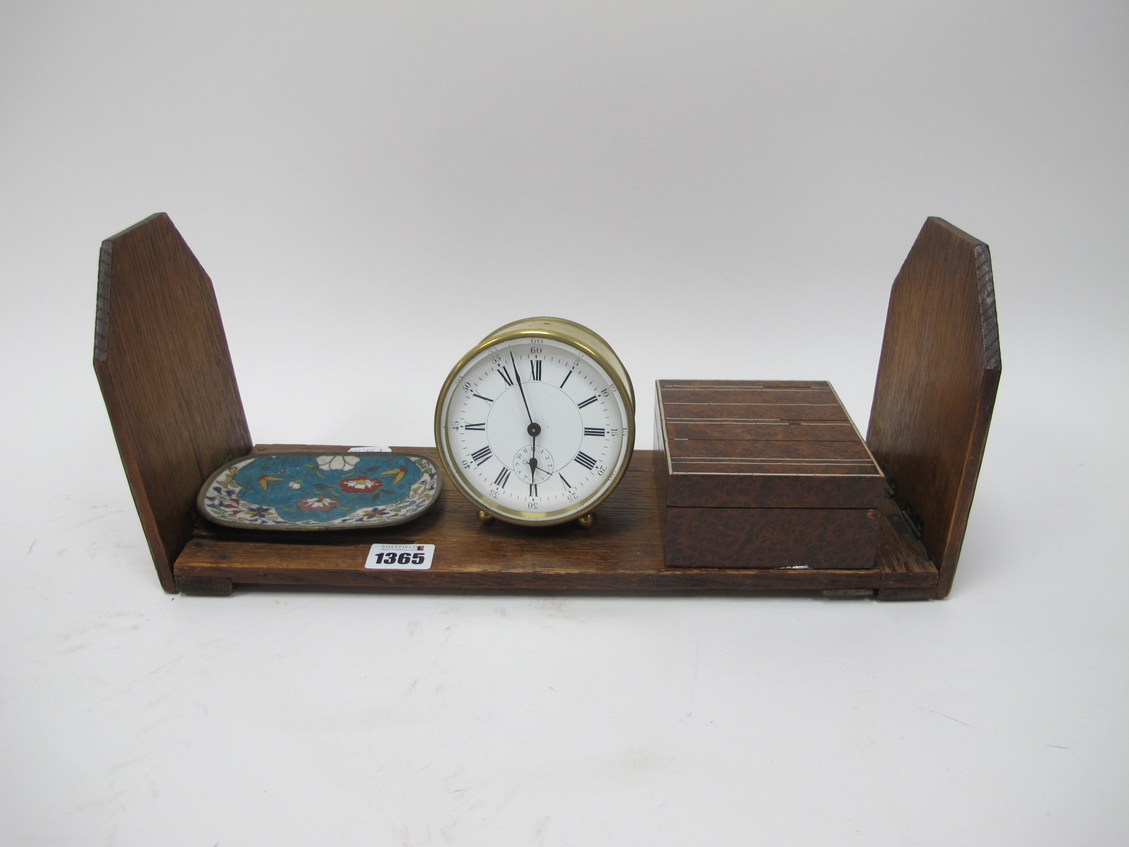 An Oak Adjustable Book Trough, with Yorkshire Rose carving to fall ends, Burr Wood box 17cm wide. C.