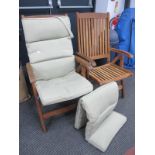 A Pair of Hardwood Folding Garden Chair, (with cushions).