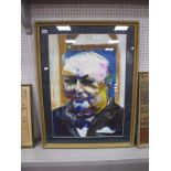 D.Jones, Study of Winston Churchill, mixed media, signed and dated '98 to mount, 69 x 48.5m.