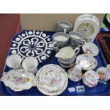 Royal Crown Derby 'Derby Posies' - miniature tea cup and saucer, condiments pin trays, blue and