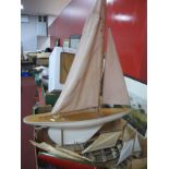 A Painted Model Wooden Yacht, 68cm long, similar smaller, fishing vessels and star yacht. (7).