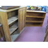 A XIX Century Pine Cupboard, with sliding cupboard doors, together with later pine bookshelves.