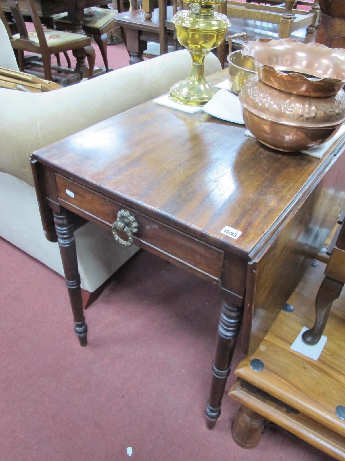 Early XIX Century Mahogany Pembroke Table, with a single drawer on turned legs; together with an