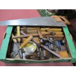 Woodworking Tools: Record No 4½ Plane, moulding and box planes, hammer, chisel, etc :- One Box