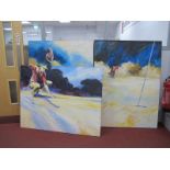 Royal Sandon Two Large Oil on Canvas,of a golfer 154 x 115cm, together with a oil on board of a