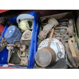 Large Pair of Scissors, barrel, paraffin lamps:- Two Boxes.