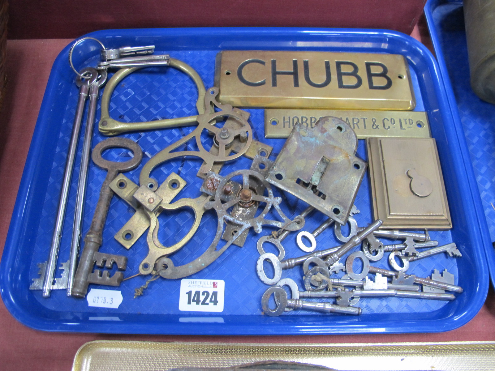 Hobbs Co Brass Sliding Lock Plate, Hobb's Co London Keys, Collinson Co master key, brass Chubb