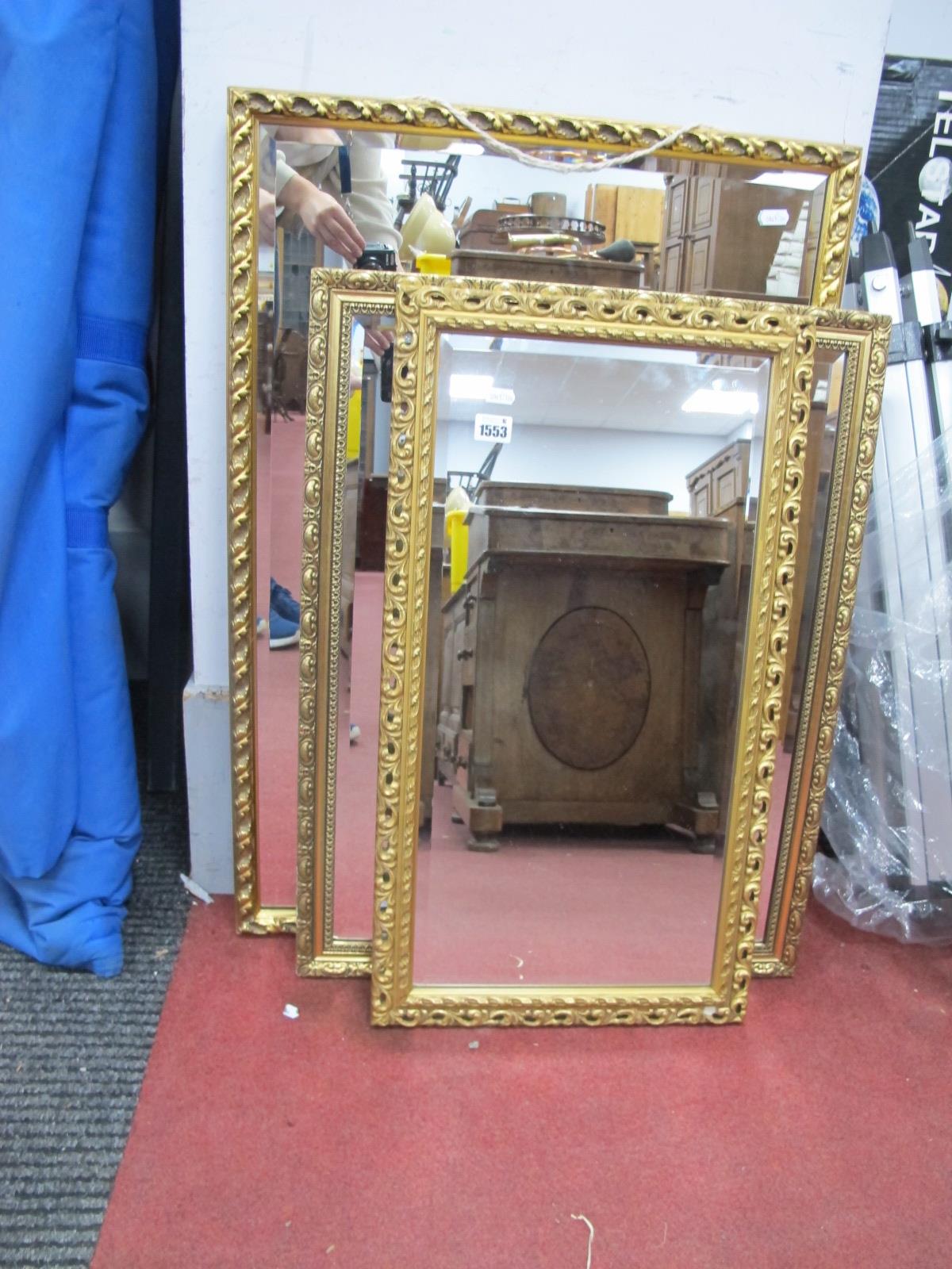 Gilt Rectangular Framed Bevelled Wall Mirrors, the longest 80 x 55cm (3).