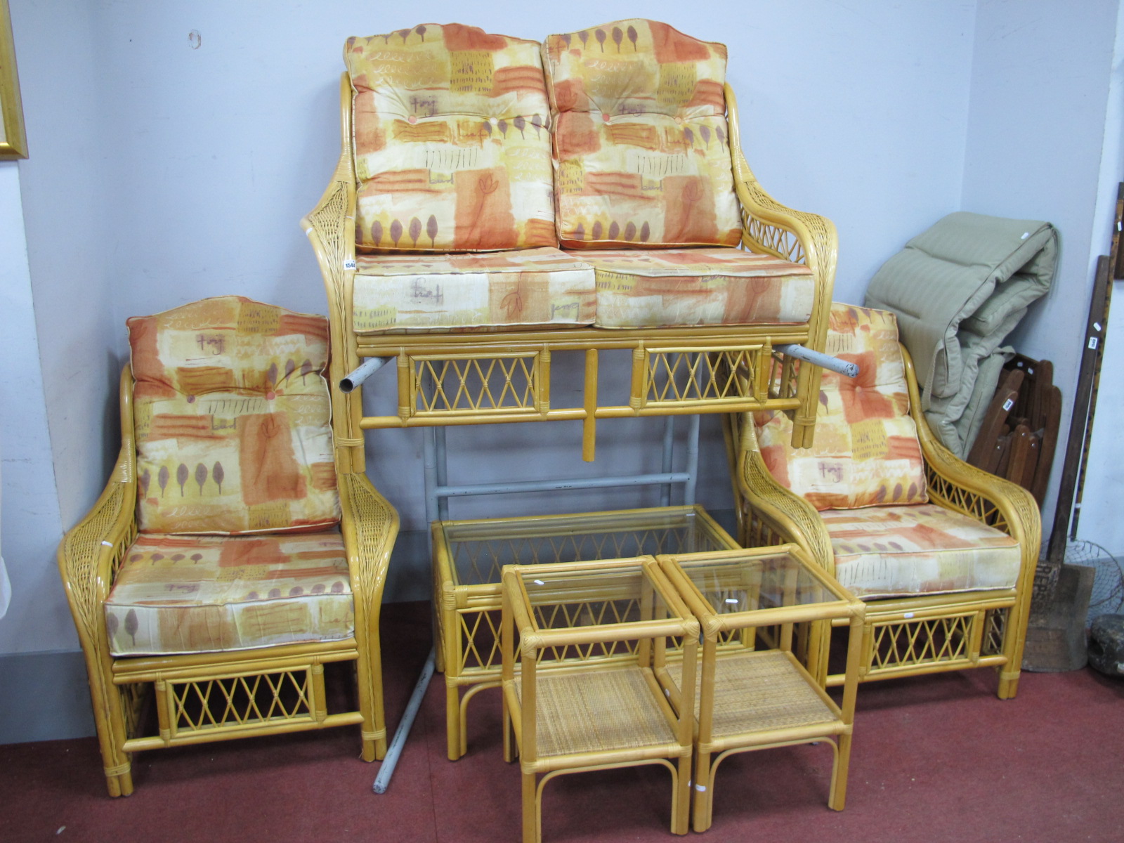 A Bamboo Conservatory Suite, two seater settee, two armchairs, coffee table, two side tables.(6).