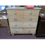 A XIX Century Pine Chest of Drawers, two short drawers, three long drawers, on turned supports, 90cm