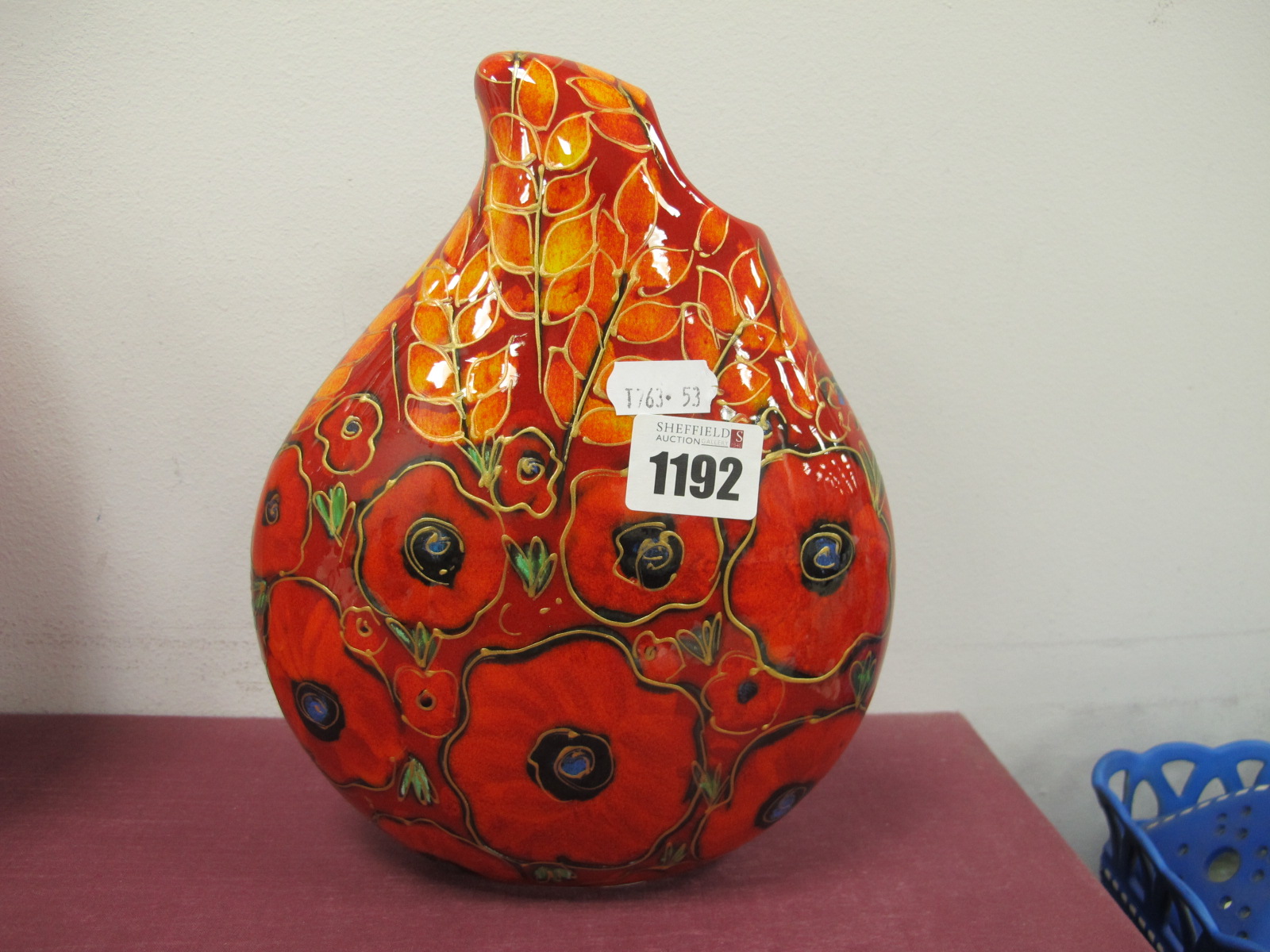 Anita Harris 'Poppyfield' Teardrop Vase, gold signed, 22cm high.