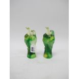 Tittot, Art Glass Twin Bird Figure Groups, in shades of green, both limited edition of 1392, dated