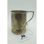 A Hallmarked Silver Christening Mug, (marks part rubbed), of plain form with angular loop handle,