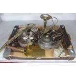 Assorted Plated Ware, including Liberty & Co pewter tea pot (01075) (damages), brass photograph