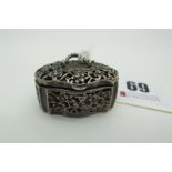 A Decorative Novelty Pill Box, of caddy style with top carry handle, pierced and with inset