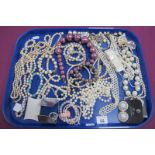 A Selection of Imitation Pearl Bead Costume Jewellery, etc :- One Tray