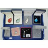 A Collection of Modern "925" and Other Pendants on Chains, including large oval inset, collet set,