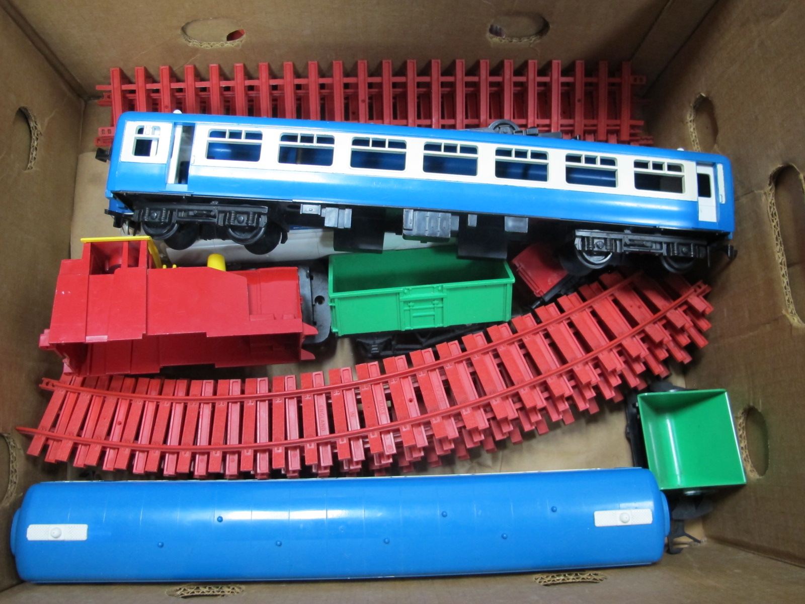 Blue Flier Battery Operated Trains, carriages, track etc:- One Box.
