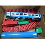 Blue Flier Battery Operated Trains, carriages, track etc:- One Box.