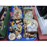 Two Snow White and One Pinocchio snow globes, having musical facility, four Hummel figures, etc:-