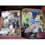 Crested Ware, model animals, Minton 'Haddon Hall' clock, other ceramics:- Two Boxes.