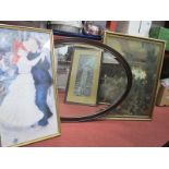 A Mahogany Framed Oval Wall Mirror, Laura Knight, Medina t Portsmouth, other prints. (9).