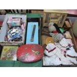 Buttons, model furniture, tins, Sweep puppet, etc:- Two Boxes.