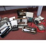 Assorted Plated Cutlery, including cased sets and loose, a novelty miniature spade stamped "Port