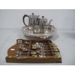 A Presentation Plated Three Piece Tea Set, "Presented to J Lomas by the Directors of Arthur