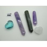 Three Mineral / Quartz / Hardstone 'Healing Wands', (largest 13cm long); together with two