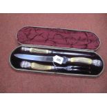 A Handsome c.Late XIX Century Three Piece Meat Carving Set, the stag handles with decorative