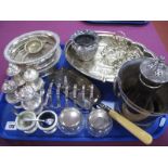 A Mixed Lot of Assorted Plated Ware, including pair of hallmarked silver topped glass jars (dents)