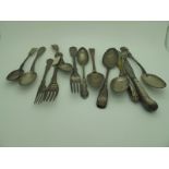 Hallmarked Silver and Other Cutlery, including fiddle pattern spoons, a fiddle thread and shell