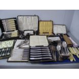 A Mixed Lot of Assorted Plated Cutlery, including hallmarked silver teaspoons and sugar tongs (