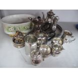 Assorted Plated Ware, including thimbles, one with enamel decoration stamped "925"; plated tea sets,