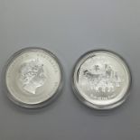 Two Perth Mint BUNC Silver Lunar One Ounce Coins, 2015 Year of the Goat, encapsulated