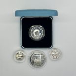 Four Silver Proof Coins, Royal Mint 1995 £2, 1998 Guernsey £1, 1995 Alderney £1 and a 1996 100
