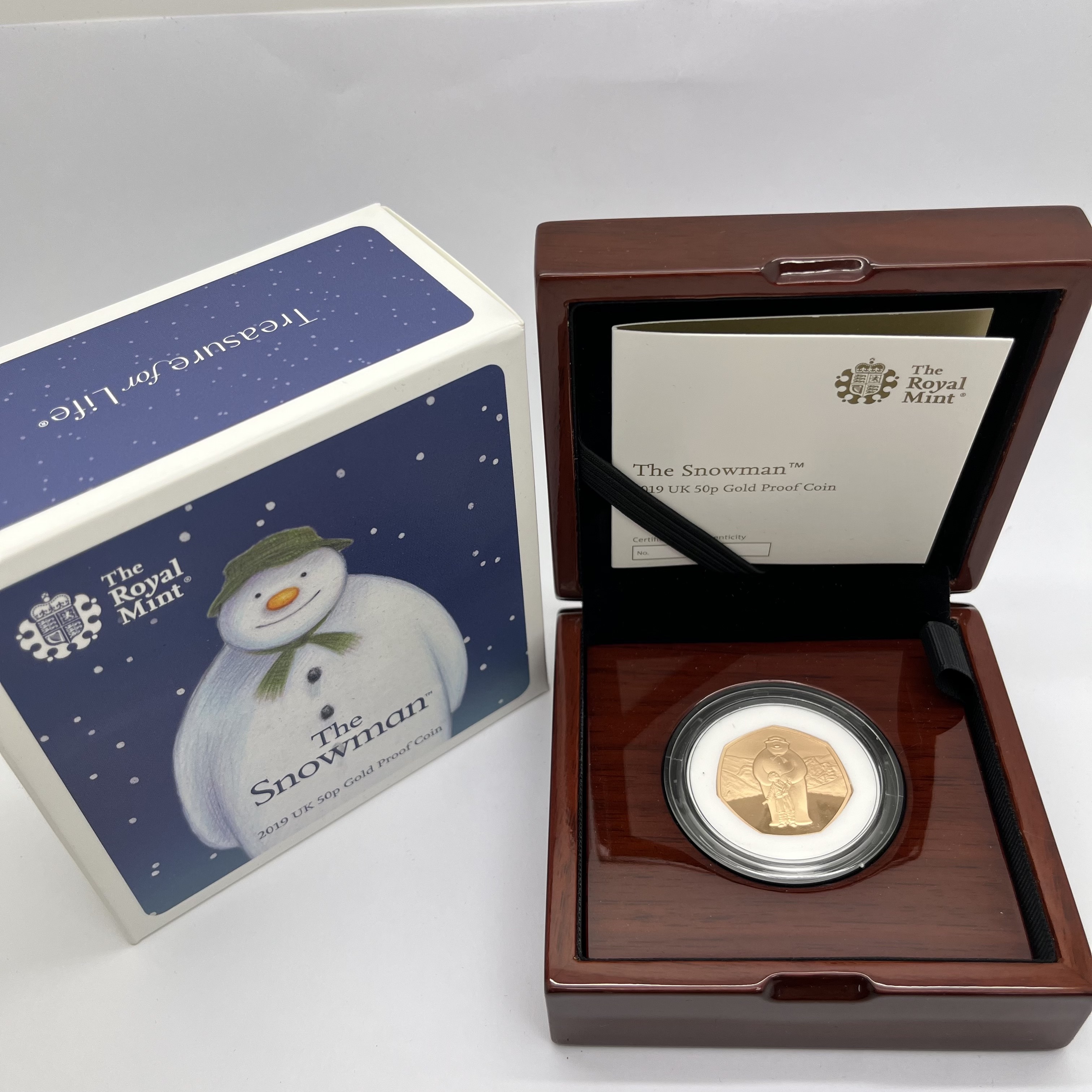 Royal Mint 2019 Gold Proof The Snowman 50p Coin, boxed with certificate of authenticity, 38 of