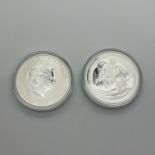 Two Perth Mint BUNC Silver Lunar One Ounce Coins, 2015 Year of the Goat, encapsulated