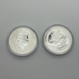 Two Perth Mint BUNC Silver Lunar One Ounce Coins, 2016 Year of The Monkey, encapsulated.