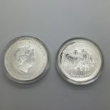 Two Perth Mint BUNC Silver Lunar One Ounce Coins, 2015 Year of the Goat, encapsulated