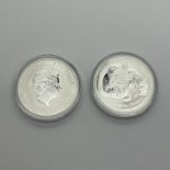 Two Perth Mint BUNC Silver Lunar One Ounce Coins, 2016 Year of The Monkey, encapsulated.