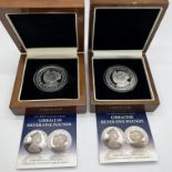 Two London Mint Silver Proof 2012 Diamond Jubilee Gibraltar £5 Coins, both cased with certificate of