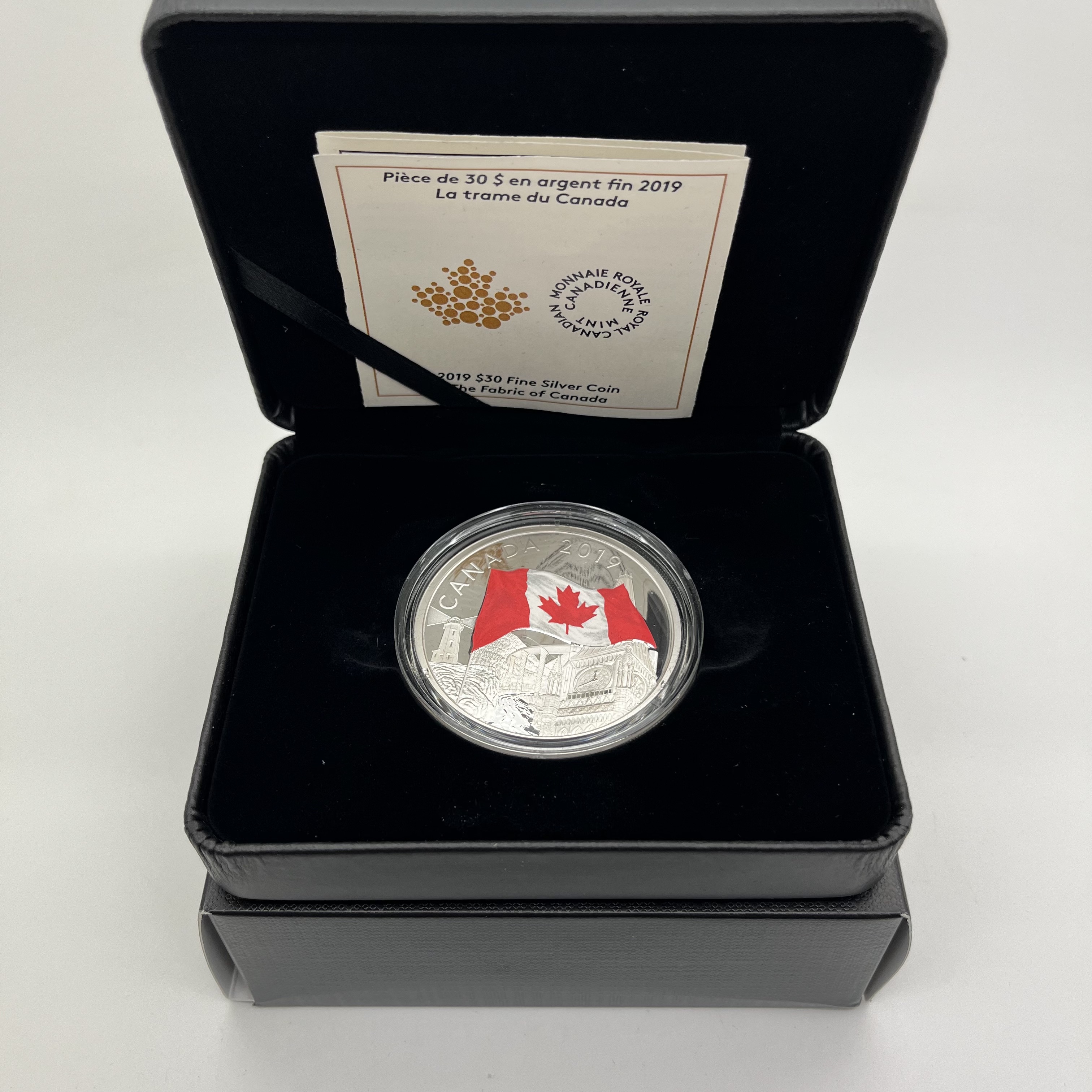 2019 Royal Canadian Mint Two Ounce Fine Silver 30 Dollars Coin, boxed with certificate of
