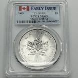 2019 Canada Early Issue One Ounce Fine Silver 5 Dollars, PVGS MS69 Graded.